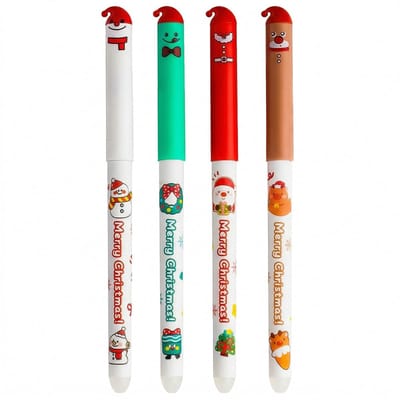 Dailygoods - Kerststiften 2025, uitwisbare balpen, set van 4, uitwisbare pennen, grappige pennen, Kawaii schrijfwaren voor kinderen, studenten, school, kantoor