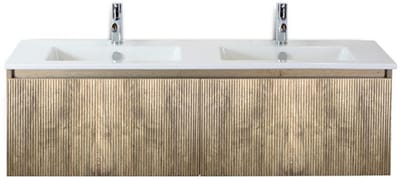 Frozen 3D Badmeubelset 140 cm - Greeplijst in Kleur - French Oak - Keramische Wastafel Wit 2 Kraangaten