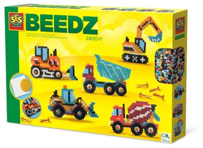 SES Creative - Beedz - Bouwvoertuigen - 2400 Strijkkralen met Grondplaten en Strijkvellen - Vanaf 5 Jaar