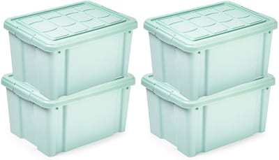 Plasticforte Multi Storage Opslagbox met deksel - 4x - mintgroen - 16 liter - 40 x 30 x 21 cm - kunststof - opbergdoos - opbergen