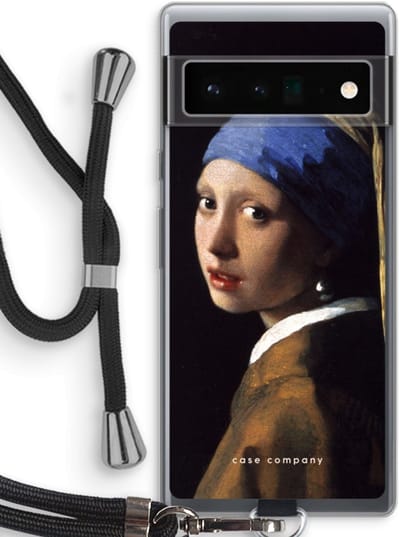 Case Company® - Hoesje met koord geschikt voor Google Pixel 6 Pro hoesje met Koord - The Pearl Earring - Telefoonhoesje met Zwart Koord - Bescherming aan alle Kanten en Over de Schermrand