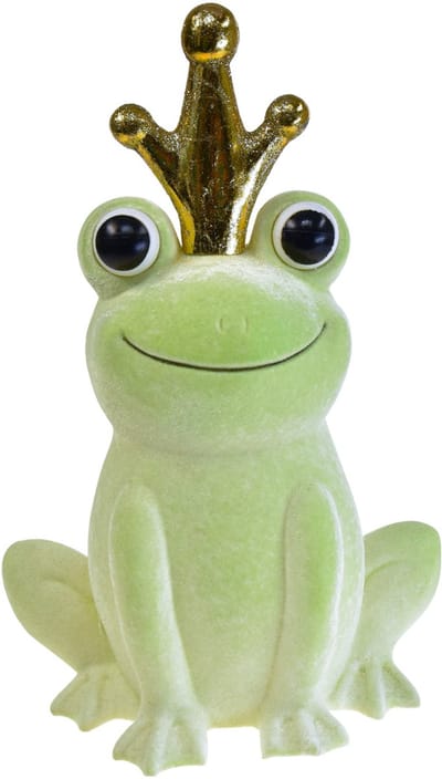 Decoratieve kikker met kroon kikkerprins decoratie lichtgroen 40,5cm
