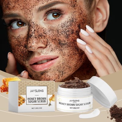 JAYSUING | Honing Bruine Suiker Scrub | Gezicht Scrub | Dode Huid Verwijderen | Poriën Reinigen | Exfoliërende Scrub | Olie Controle | Acne Verwijderen | Hydraterende Scrub | Huid Verhelderen | Mee-eter Verwijderen | Gezichtsreiniger 30g