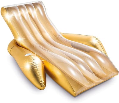 Luchtbed Zwembad - Lounge Zonnebed - Ontspannen Drijven - Ergonomisch Ontwerp - 188 x 135 cm - Goudkleurig