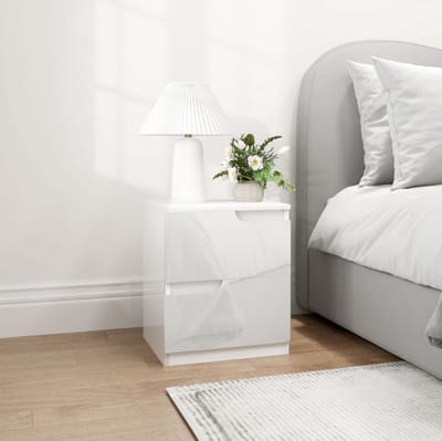 HAUSS SPOLE Nachtkastje - Hoogglans Met 2 Laden - Compacte Opbergkast Voor Slaapkamer En Woonkamer - Hout - 40x40x48 cm - Wit