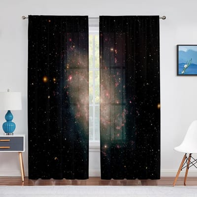 Sterrenhemel Ruimte Transparant Voile Gordijn Melkweg Heelal Transparant Chiffon Tule Raamgordijn voor Woonkamer Slaapkamer Decoratie 1 PCS W100XH250cm&Grommet Top