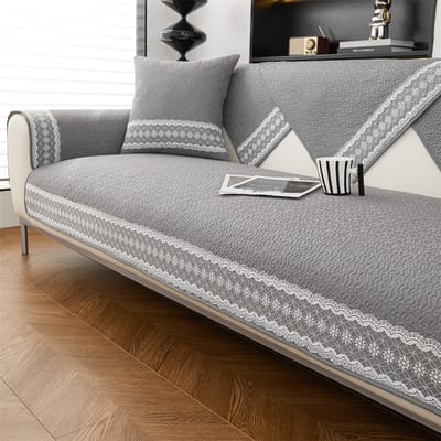 1 stuks Eenvoudige Gewatteerde Bankhoes met Kantdecoratie Bankkussenhoes voor Woonkamer Bankhanddoek, Vier Seizoenen Antislip Hoes 70*70cm