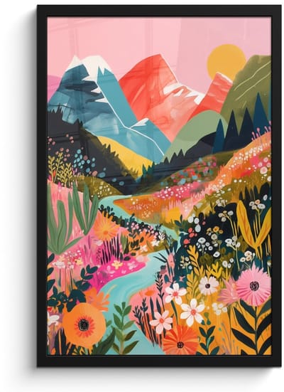 Poster in lijst - Fotolijst 40x60 cm - Posters - Rivier - Diepte - Bloemen - Posterlijst zwart - Decoratie - Wanddecoratie woonkamer - Muurdecoratie slaapkamer