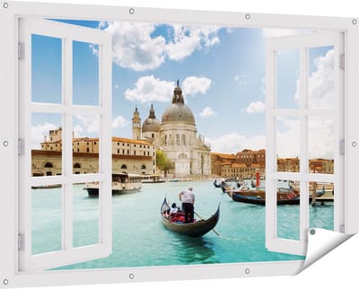 Gards Tuinposter Doorkijk Basiliek San Marco in Venetië op het Water - 150x100 cm - Tuindoek - Tuindecoratie - Wanddecoratie buiten - Tuinschilderij
