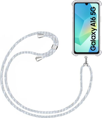 Telefoonkoord + Hoesje Geschikt voor Samsung Galaxy A16 5G - Lengte Verstelbaar - Telefoonketting - Shock Proof Case - Baby Blauw
