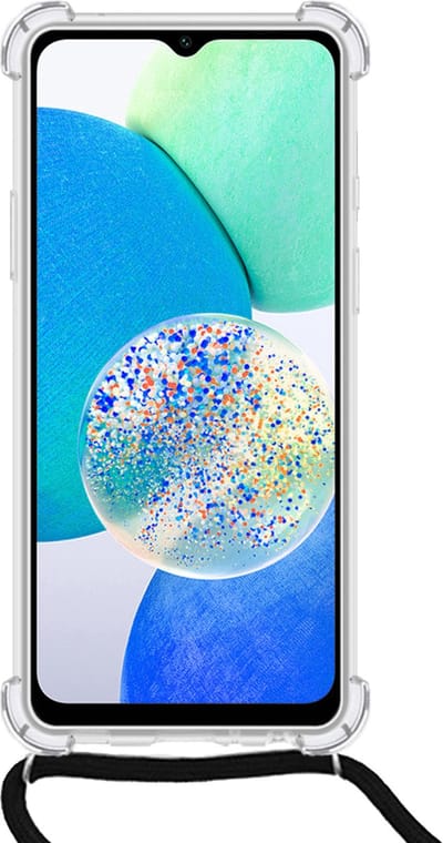 Hoesje - Geschikt voor Samsung Galaxy A14 - Met Koord - Shock Proof - Siliconen Case - Back Cover - Telefoonkoord - Telefoon Hoes Shockproof - Telefoonketting - Telefoonhoesjes - Transparant