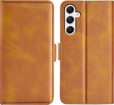 MobyDefend Hoesje - Geschikt voor Samsung Galaxy A35 - Luxe Wallet Book Case (Sluiting Zijkant) - Lichtbruin