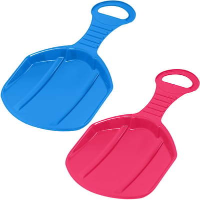KOTARBAU® 2 x Sneeuwschijf, Kunststof, 53x34x3.5 cm, Roze & Blauw, Schotel Slee Plastic, met Handgreep, Rodelen, Sneeuwglijder, Slee, voor Kinderen en Volwassenen, Lichtgewicht en Stevig