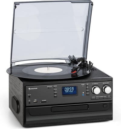 Auna Platenspeler voor Vinyl, Platenspeler met Luidsprekers, CD-speler, USB & DAB-radio, retro Platenspeler, Moderne Vinylspeler, Platenspeler met Bluetooth - Afstandsbediening - Turntable - Draaitafel