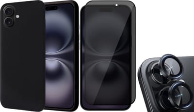 Hoesje geschikt voor iPhone 16 - Privacy Screenprotector Volledig Dekkend Glas & Camera Protector - Matte Case Zwart met Fluweelzachte Binnenzijde