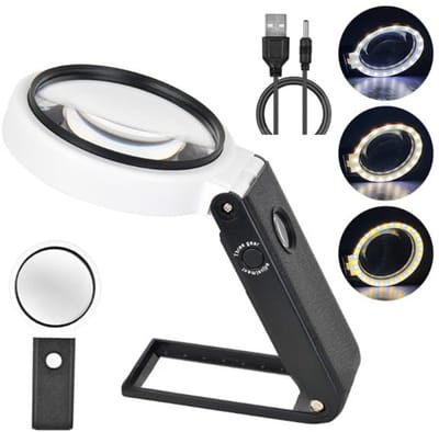 longziming -Vergrootglas met Licht en Standaard – Opvouwbare Loep met 6X/25X Vergroting en LED-Lampjes – Tafelloupe of Handloep – Dimbare LED Verlichting – voor Hobby en Handwerk