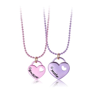 Bixorp Friends Moeder Dochter ketting voor 2 met Roze & Paars Hartje - "Daughter & Mother" - Vriendschaps Cadeau