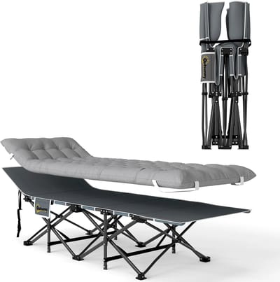 Veldbed - Kampeerbed - Vouwbed - Ligbed - Stretcher- Campingbedje - Opvouwbaar - 1 Persoons - Lichtgrijs