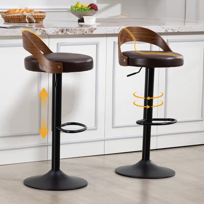 MODENUIT Barstoel – Set Van 2 – 360° Draaibaar en In Hoogte Verstelbaar Met Rugleuning – Voor Keuken en Bar – Bruin