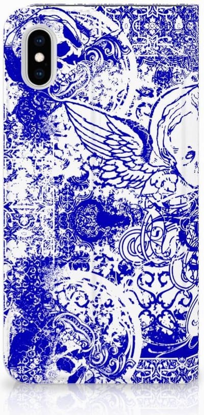 Mobiel BookCase Apple iPhone Xs Max Angel Skull Blauw