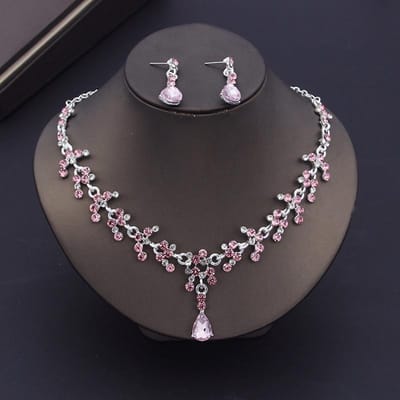 Luxe Paarse Kristal Bruids Sieraden Sets voor Vrouwen Oorbellen Bruiloft Choker Ketting Set Bruid Sieraden Sets Accessoires gray