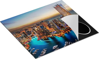 Chefcare Inductie Beschermer Dubai Haven met de Stad - 60x50 cm - Afdekplaat Inductie - Kookplaat Beschermer - Inductie Mat