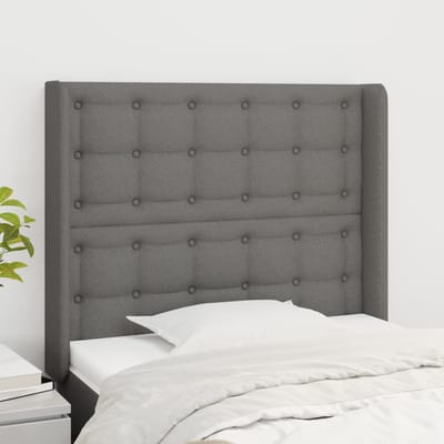 vidaXL - Hoofdbord - met - randen - 83x16x118/128 - cm - stof - donkergrijs