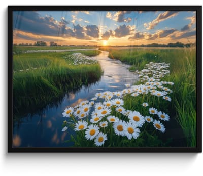 Poster in lijst - Fotolijst 70x50 cm - Posters - Beekje - Landschap - Margriet - Posterlijst zwart - Decoratie - Wanddecoratie woonkamer - Muurdecoratie slaapkamer