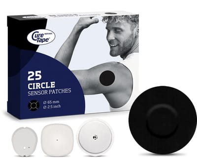 CureTape Sensor Patches - Circle - Sensor Pleisters - Black - Freestyle Libre 2 & 3 - Dexcom G7 - Medtronic Simplera - 25 Stuks
