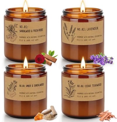 Cadeauset met Geurkaarsen voor Vrouwen - 4 x 200 g Sojawaskaarsen voor Ontspanning en Aromatherapie