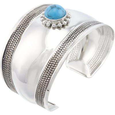 Behave – Bangle – Zilverkleur Turquoise – Open – Breed – Boho – Dames