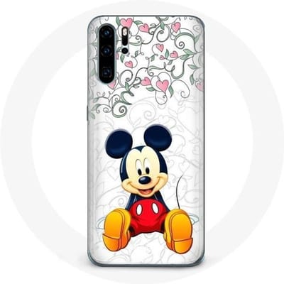 Coque pour Huawei P30 Mickey Mouse Fleurs Cœurs