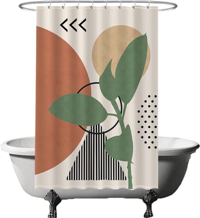Ulticool Douchegordijn - Zon Abstract Natuur Boho Bohemian - 120 x 180 cm - met 8 ringen - Anti Schimmel - Waterdicht & Wasbaar - Semi Transparant - Groen Rood Geel Creme