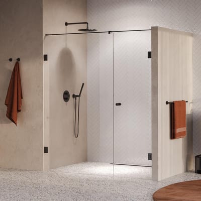 Brauer Void - Carving Nisdeur - 2-Delig - Helder Glas - 170 x 200 cm - Omkeerbaar - met Draaideur 70 cm - Aan Muur - incl. Glascoating - PVD Gunmetal Geborsteld