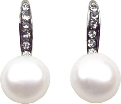 Zoetwater parel oorbellen Avetta - oorhangers - echte parels - wit - stras steentjes - sieraden zakje - parel oorbellen dames