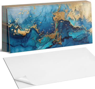Coloray Plaktegels - Abstract waterpatroon Zelfklevende Wandtegels - 40 cm x 20 cm - Blauw Plaktegels - 10 stuks - Rechthoek PVC Tegels - Plaktegels Badkamer - Vloertegels Zelfklevend - Vinyl Tegels - Portugese Tegels