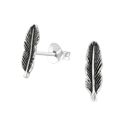 Aramat Jewels | Oorbellen | Zilveren Veertjes Oorbellen | Geoxideerd Zilver-12x4mm | |10mm | Zilver | Kinderen, Volwassenen | Verkleurd niet