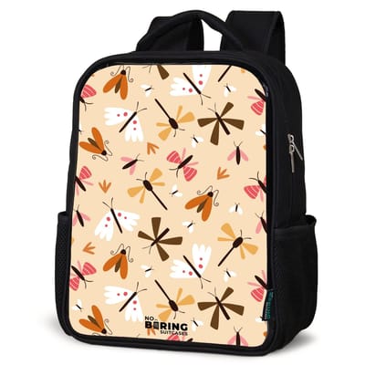 NoBoringSuitcases.com® - Rugzak zwart - Schooltas jongen & meisje - Insectenpatroon in bruin, roze en oranje op beige achtergrond - Rugtas voor school - Boekentas kind - Schoolrugzak - Kinderrugzak
