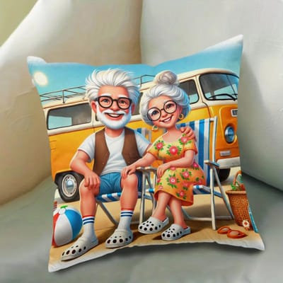 Grappige Kussensloop voor Grootouders, Vintage Camper Van Kussenhoes, Retro Kampeer Cartoon Sierkussen Reis Liefhebber Cadeau Woondecoratie 40x40cm blue