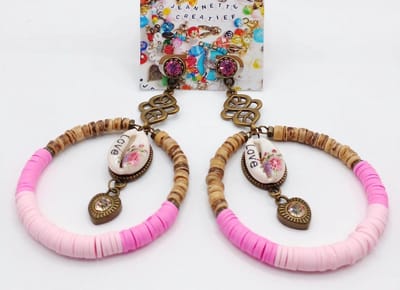 Jeannette-Creatief® - Beach - Ibiza Love - Oorbellen - Oorringen - Kokos kralen - Sieraden Brons - Oorbellen dames - Festival - Katzuki kralen - Oorbellen Brons - Roze oorbellen - Boho - Ibiza Chic - Eclectische Oorbellen - Grote Oorbellen