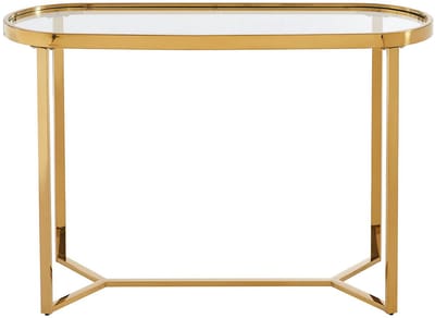 Vente-unique Consoletafel van gehard glas en verchroomd roestvrij staal - Transparant en goudkleurig - JOLINY