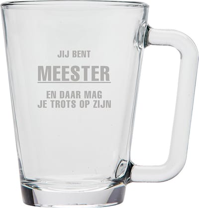 Gegraveerde theeglas 26cl Jij bent Meester en daar mag je trots op zijn