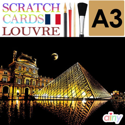 Ainy - Scratch Art Louvre (A3) | DIY kras tekeningen incl. gereedschappen | Schilderen op kleuren kunst kraskaart | hobby & creatief voor volwassenen en kinderen ( meisjes ) | Knutselen - ontspanningspakket | Schilderijen set nummer 11