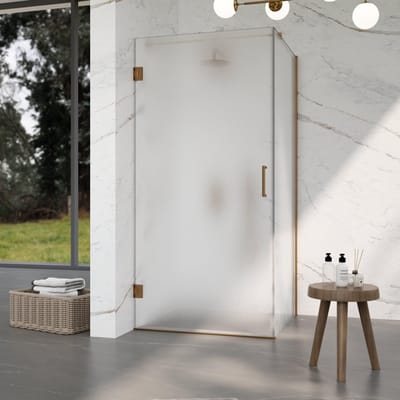 FugaFlow Eccelente Vetro Douchecabine - 80x80x200cm - scharnieren - deurgreep - vlak - gesatineerd veiligheidsglas - Geborsteld koper PVD (Koper)