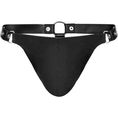 Rimba - Lederen Stripper String Met Verwijderbaar Voorfront - Zwart