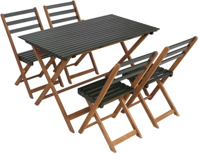 Set MCW-P72, zitgroep tuinmeubelset eetset 4x stoel tafel, acaciahout opvouwbaar ~ naturel-groen