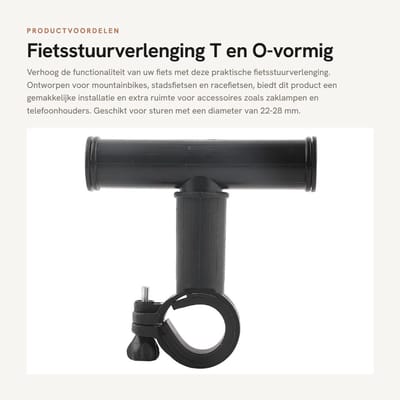 Dailygoods - Fietsstuurverlenging T en O-vormig - Praktisch en Veilig - Eenvoudige Installatie - Voor Stuur 22-28 mm - Verlichting en Telefoonhouder -...