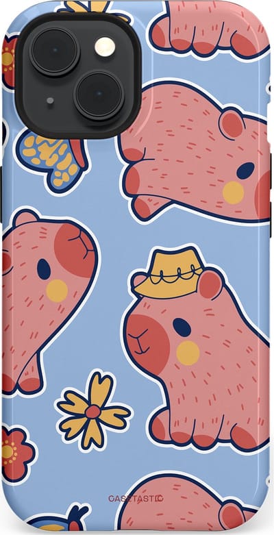Casetastic Hoesje Geschikt voor Apple iPhone 15 Magsafe - Stijlvolle Beschermende Duo-layer Case - Capibara geluk