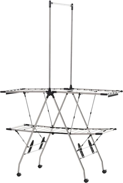 Opvouwbaar droogrek met wieltjes, groot droogoppervlak, roestvrij staal, 138,5 x 63 x 208 cm
