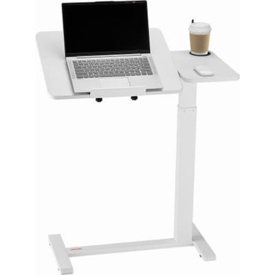 VEVOR Bedtafel, bijzettafel, laptoptafel, bedtafel op wielen, wit, opklapbaar tafelblad voor thuis, kantoor of studie, met bekerhouder, in hoogte en hoek verstelbaar hydraulisch hef-/kantelmechanisme.